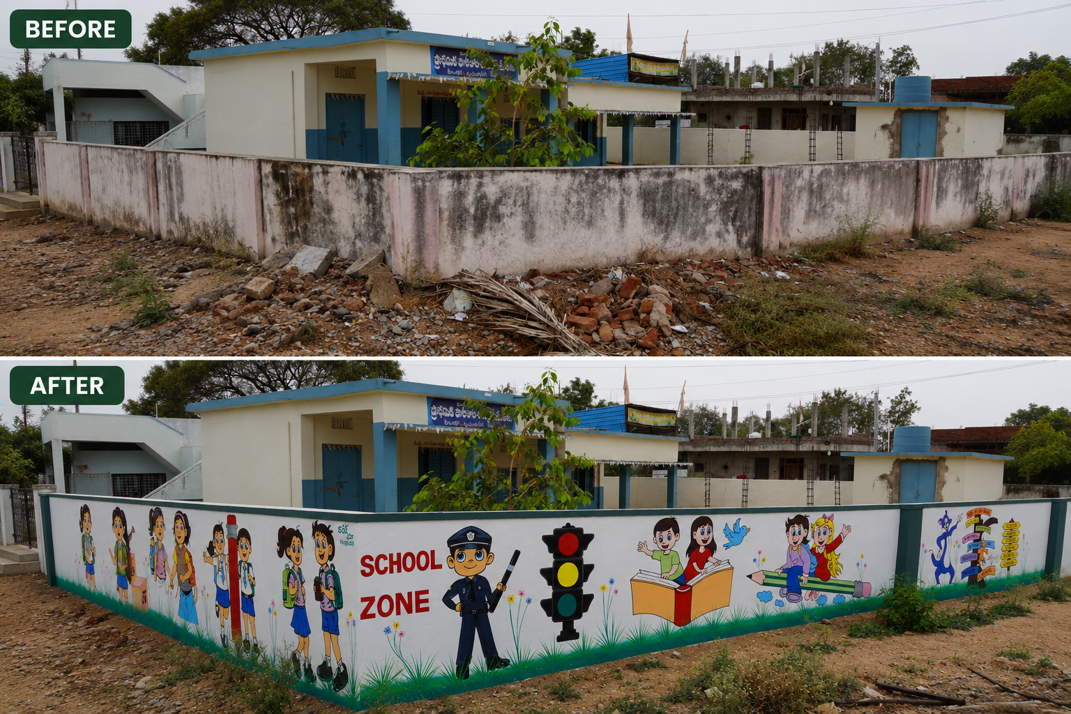 COMPOUND WALL AND ART PAINTING AT JAYAPRAKASH NAGAR PRIMARY SCHOOL & ANGANWADI, JADCHERLA - Image 3